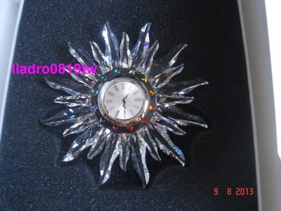 (全新品)施華洛世奇水晶 太陽神時鐘 (1998年~寬12.5cm)SWAROVSKI (另餐桌鈴熊牛馬燭台)