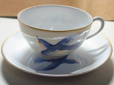 早期 古董 日本 手繪 青鳥 咖啡杯 紅茶杯 瓷器　-1