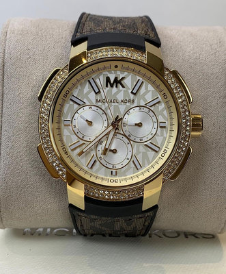 MICHAEL KORS Sidney 水鑽圈 白色錶盤 棕色橡膠錶帶 石英 女士手錶 MK6948