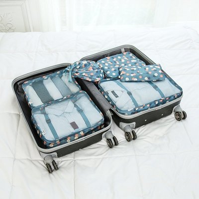 【杰元生活館】藍色花朵 DINIWELL行李箱衣物整理袋防水旅游收纳包6件套装防水旅行收纳袋