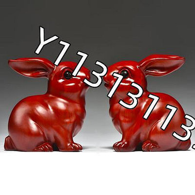 紅色木質兔子雕刻擺件十二生肖木頭兔家居客廳裝飾品開業送禮 紅色木質兔高40cm一對【居捨木雕】【居捨木雕】圓雕 根雕 東陽