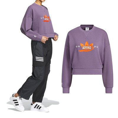 Adidas MC Crew N 女 紫橘色 舒適 好穿 休閒 大學T 衛衣 長袖 IN1053