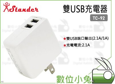 數位小兔【Stander TC-92 雙USB充電器】USB 2.1A 雙USB 充電座 旅充 充電器
