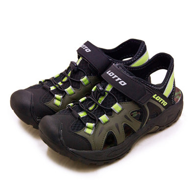 利卡夢鞋園–LOTTO 專業排水護趾戶外運動涼鞋--冒險家系列--黑綠--3235--男