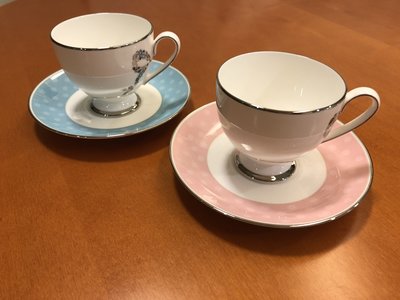 日本製 NARUMI(鳴海) 祝福系列 粉紅/水藍蝴蝶結圖柄骨瓷咖啡杯組 2客/4pcs