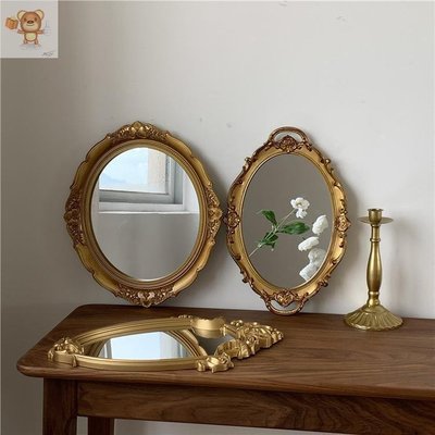 潤家家居復古歐式古典雕花壁掛鏡子化妝鏡浴室鏡鏡面擺盤拍攝道具-雙喜生活館
