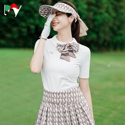 特賣-MY高爾夫球服女士品牌高端白色T恤上衣半袖印花短裙時尚運動套裝