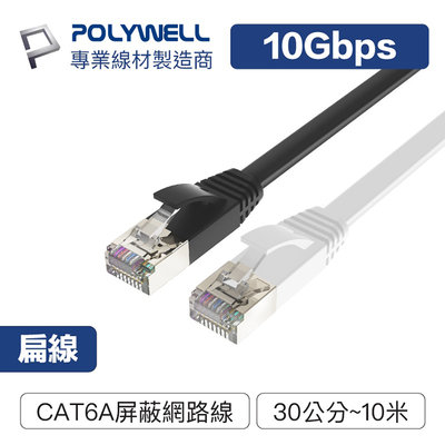 POLYWELL 寶利威爾 CAT6A扁線【1米/2米/3米/5米/7米/10米】高速網路線 RJ45 福祿克認證 高速網路傳輸扁線 台灣現貨