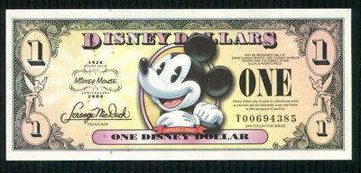 2008年美國迪士尼1元紀念鈔=A冠 樂園新主題