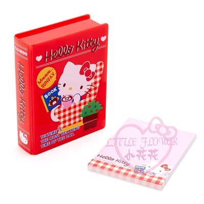 ♥小花凱蒂日本精品♥Hello Kitty凱蒂貓 坐沙發喝咖啡 紅色筆記本造型 便條紙 小物盒 收納盒 60147400