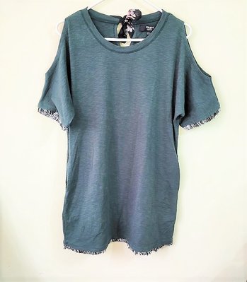 韓國品牌 H:CONNECT 軍綠色長版T恤 下擺鬚鬚短袖上衣(37