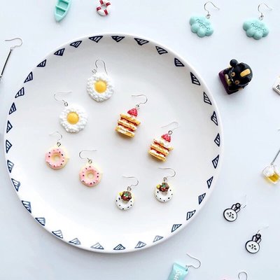手作 搞怪 蛋糕 甜甜圈 OREO 飯糰蛋 造型 耳勾 耳環(可改耳夾)