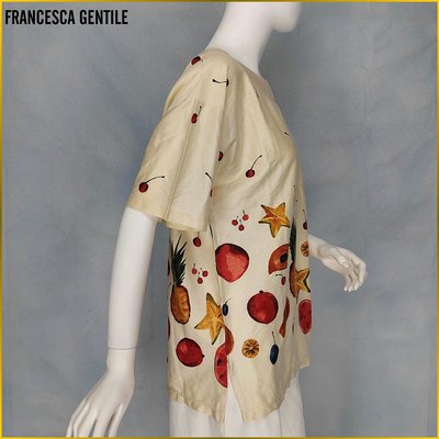 Francesca’s   義大利製新品   高質花柄上衣   柔軟寬鬆   短袖花上衣   歐美時尚   義大利   圓領T   女L號   A1F8FF