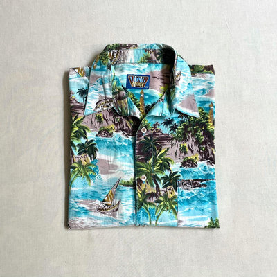 澳洲品牌 Long Summer Hawaiian Shirt 海島風景 滿版印花 純棉花襯衫 夏威夷衫 vintage