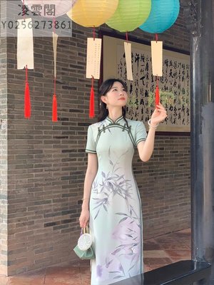 EIA一堯【清竹】新中式國風改良旗袍女夏優雅高級印花短袖連衣裙