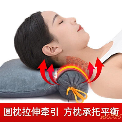 艾草頸椎枕頭 連身方枕 充氣加熱頸椎枕頭 家用熱敷常用 單人枕脊椎枕 亞麻連身艾草枕頭