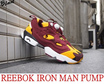 (五五折出清特價) BLACK全新日本限定REEBOK PUMP鋼鐵人LIMITED紅黃Iron Man女生慢跑鞋