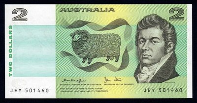 盛世泉古玩古錢收藏（可議價）澳大利亞2元紙幣 1979年版 Knight Stone簽 全新UNC 大洋洲錢幣