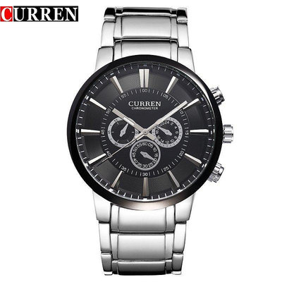 CURREN卡瑞恩8001男士手錶 精鋼時尚防水手錶 假三眼韓國流行腕錶