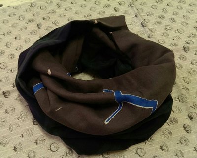 豬豬日本拼布/穩重的灰長頸鹿+學院風的藍綠格/脖圍圍巾披巾/二重紗二層紗材質