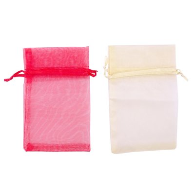 婚禮袋束口袋包裝材料袋 素面紗袋-金/紅(50入)