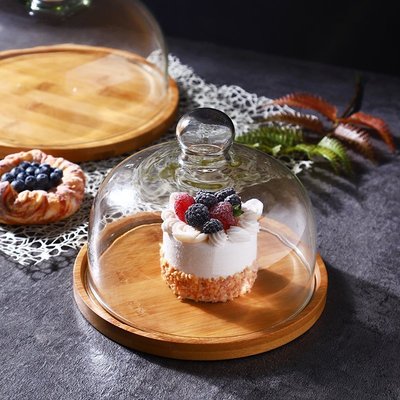 下殺 (null)水果試吃盤帶蓋盒子店用透明玻璃罩面包甜品蛋糕蓋展示托盤品嘗盤