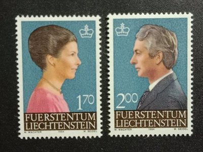 【 黑白宇宙 】1984年列支敦士登王儲漢斯 - 亞當和瑪麗 郵票2全__7165