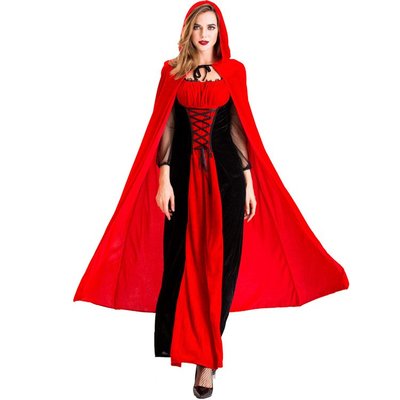 萬圣節服裝夜店女王吸血鬼cosplay服紅黑色含披風小紅帽服9115