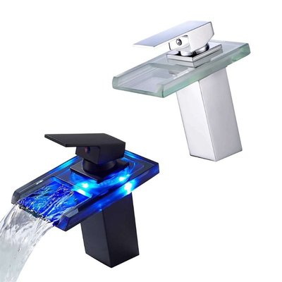 新品 * LED 瀑布浴室盆水龍頭單柄冷熱水攪拌器水槽水龍頭 RGB 顏色更改幻想水龍頭- 可開發票