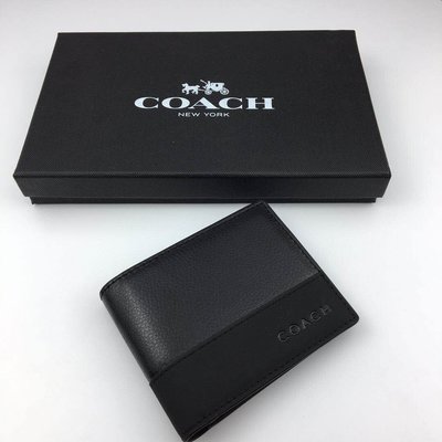 COACH  最新款 長款皮夾 時尚大氣 男短夾/鈔票夾相片夾 現貨 黑色 附購證