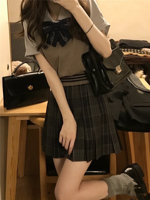 現貨熱銷-夏日系奶乖學院風jk制服水手服減齡甜美套裝裙俏皮女裝活潑兩件套百褶裙套裝