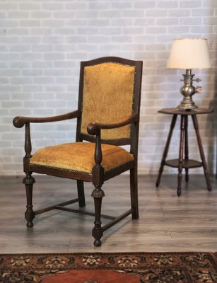 【卡卡頌  歐洲古董】法國老件 橡木雕刻 高背 扶手椅 主人椅 古董椅(新坐墊布面)   ch0521 ✬