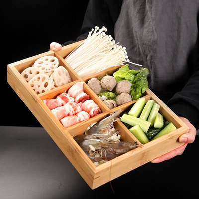 竹製六格收納盤 分隔盤 火鍋分盤 零食果乾盤 火鍋拼盤 zakka雜貨 日本料理餐具 六宮格餐具盤