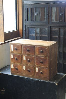 [ 裏山 古物 ] 日本 古道具 木製九格櫃/事務櫃/藥櫃