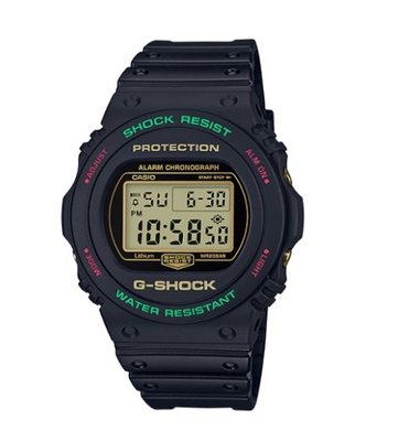 【台南 時代鐘錶 CASIO】卡西歐 G-SHOCK 紅綠耶誕配色 200米防水 運動電子錶 DW-5700TH-1 黑
