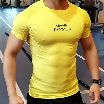 健身服男士健身短袖速干T恤透氣兄弟緊身衣運動肌肉訓練教練服高彈