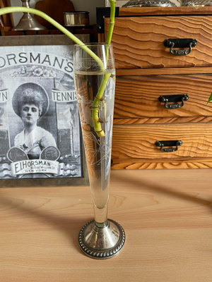 西洋古董純銀花瓶 玻璃純銀花瓶 古董花瓶 925銀