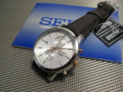 SEIKO WATCH 精典實尚計時玫瑰金銀雙色皮腕錶型號 : SNN277P1
