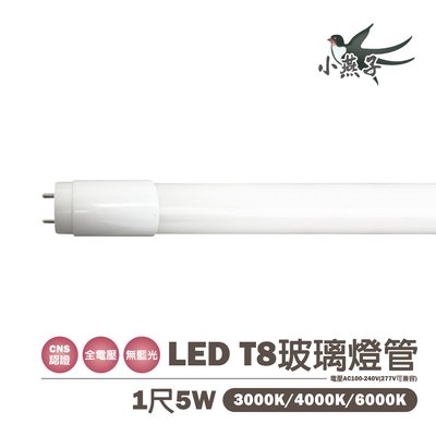 🚚【雙端入電】小燕子 T8 LED燈管 1尺 玻璃管 白光/黃光/自然光 替代傳統T8燈管 恕不零售