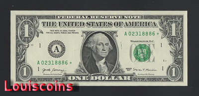 【Louis Coins】B1470-USA 2017美國紙幣(美金補號鈔)1 Dollars(725)