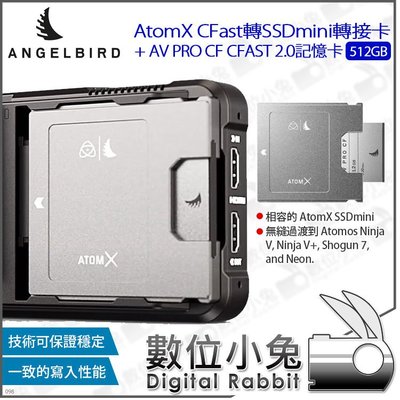 數位小兔【Angelbird AV PRO CF 2.0 512GB記憶卡 +CFast轉SSDmini 轉接卡】天使鳥