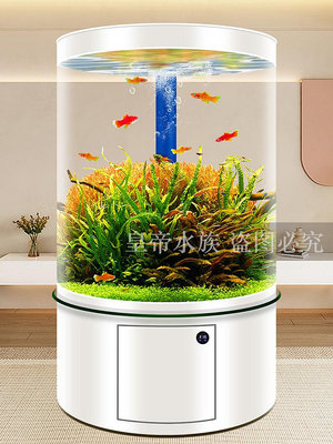 圓柱形玻璃魚缸客廳2023新款家用落地金魚缸底濾水族箱全圓中大型