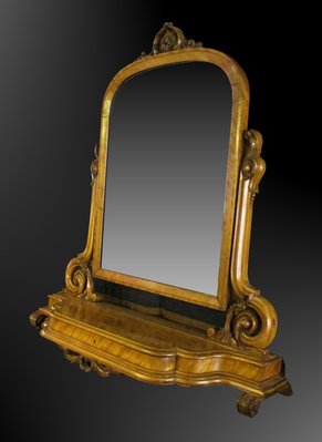 【家與收藏】賠售特價稀有珍藏歐洲古董法國古典華麗精緻古典手工老柚木雕花梳妝大桌鏡