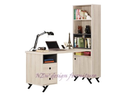 【N D Furniture】台南在地家具-黑砂鐵腳木心板白橡色功能櫃(60cm書櫃+L型書桌MC