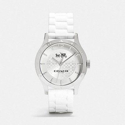 COACH W6033 新款防水矽膠logo錶帶 不鏽鋼鏡面 手錶 白