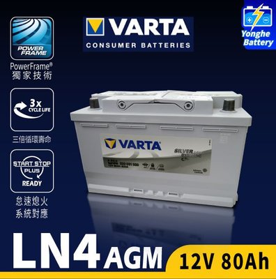 永和電池 VARTA華達 LN4 AGM 銀合金電池 80AH 汽車電瓶 同58014 DIN80 奧迪TT CX70