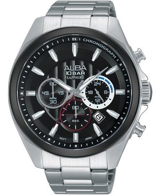 ALBA Active 廣告款,劉以豪配戴款三眼計時藍寶石腕錶(AT3833X1)-黑框/45mm