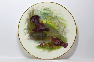 英國古董瓷器 明頓 Minton 手繪 松雞盤 畫師簽名 William Mussill