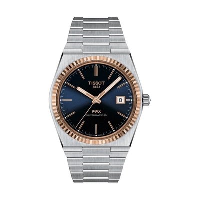 🔥現貨出清，正品最低價🔥TISSOT天梭 PRX 機械腕錶 18k玫瑰金錶圈藍面 T9314074104100