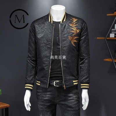 現貨熱銷-新款男士韓版緊身夾克  J3301PG9145 5M50 飛行夾克 棒球夾克 歐美風 刺繡燕子爆款